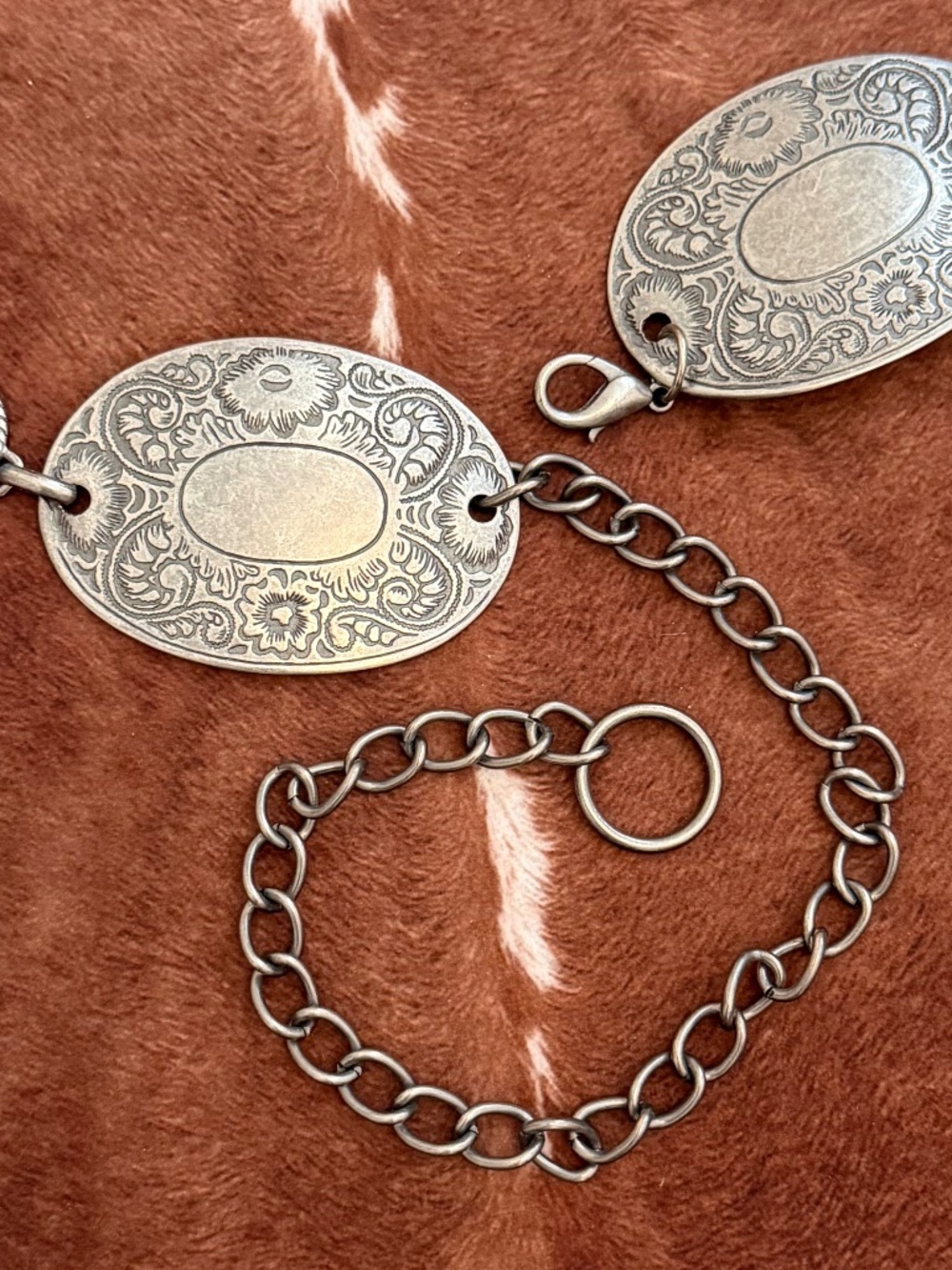 Turquoise Oval Concho Link Belt, Western Silver Hardware - Picture 2 of 8